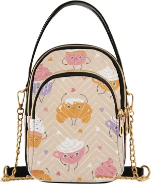 susiyo Breakfast Sweets Coffee Small Crossbody Bags Shoulder Bag for Women Multi Zipper Stylish Ladies Messenger Bags Phone Purse Handbag Wallet