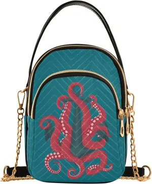 susiyo Pink Octopus Tentacles Small Crossbody Bags Shoulder Bag for Women Multi Zipper Stylish Ladies Messenger Bags Phone Purse Handbag Wallet
