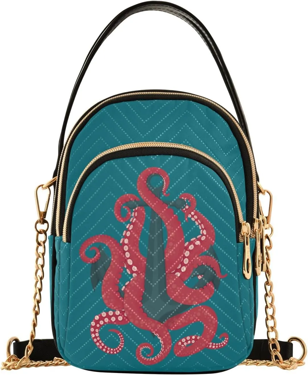susiyo Pink Octopus Tentacles Small Crossbody Bags Shoulder Bag for Women Multi Zipper Stylish Ladies Messenger Bags Phone Purse Handbag Wallet