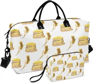 susiyo Wheat Grain Flour Expandable Travel Duffle Bag, Large Weekender Overnight Bags and Adjustable Strap, Carry On Shoulder Tote Bag, Gym Duffel Bag with Toiletry Bags for Hospital