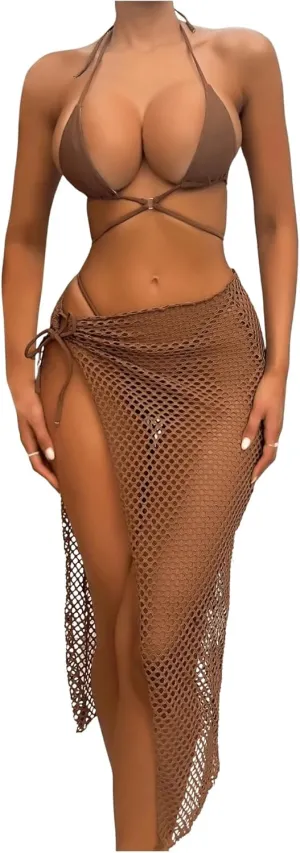 SweatyRocks Women's Triangle Micro Bikini Set 3 Piece Extreme G String Thong Swimsuit with Cover Up Skirts
