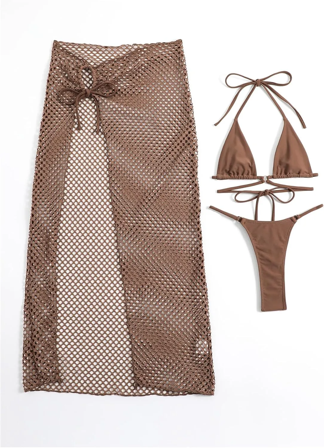 SweatyRocks Women's Triangle Micro Bikini Set 3 Piece Extreme G String Thong Swimsuit with Cover Up Skirts