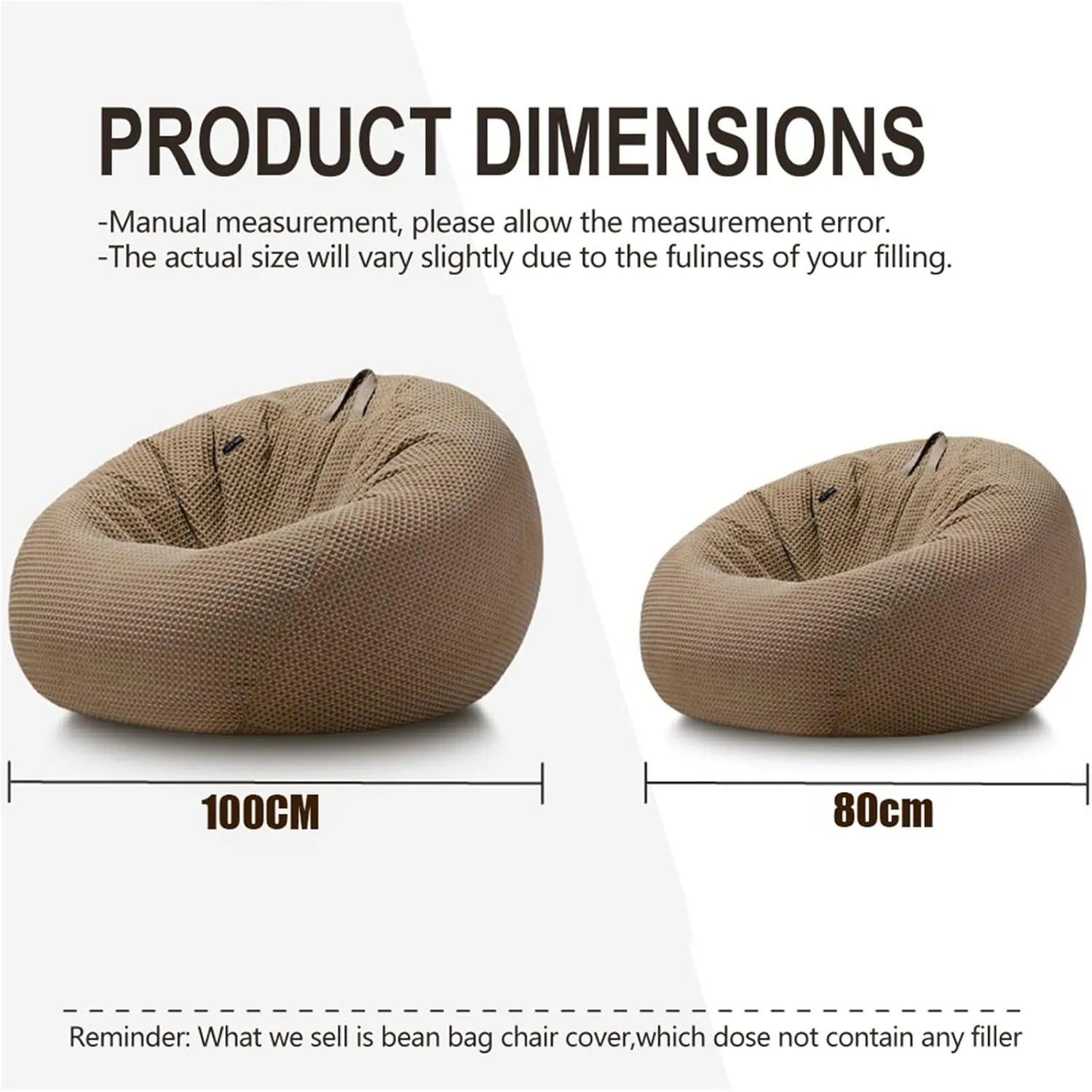 SXBCyan Bean Bags Sofa Pouf Cover Without Filler Bean Bag Chair 100% Cotton Waffle Bean Bag Cover Footrest Pouf Ottoman Floor Seat Beanbag Chair Comfy Lazy Sofa(Khaki,100cm)