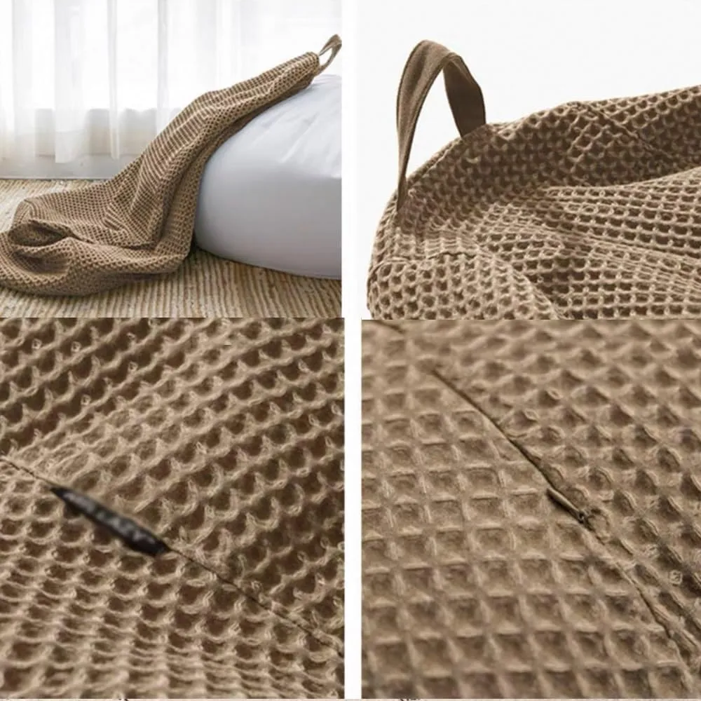 SXBCyan Bean Bags Sofa Pouf Cover Without Filler Bean Bag Chair 100% Cotton Waffle Bean Bag Cover Footrest Pouf Ottoman Floor Seat Beanbag Chair Comfy Lazy Sofa(Khaki,100cm)