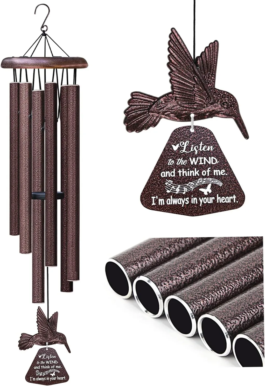 Sympathy Wind Chimes with Hummingbird Wind Spinner, Memorial Wind Chimes for Loss of Loved One Prime, Bereavement/Sympathy/Memorial Gift for Loss of Mother Father Husband Condolence Remembrance