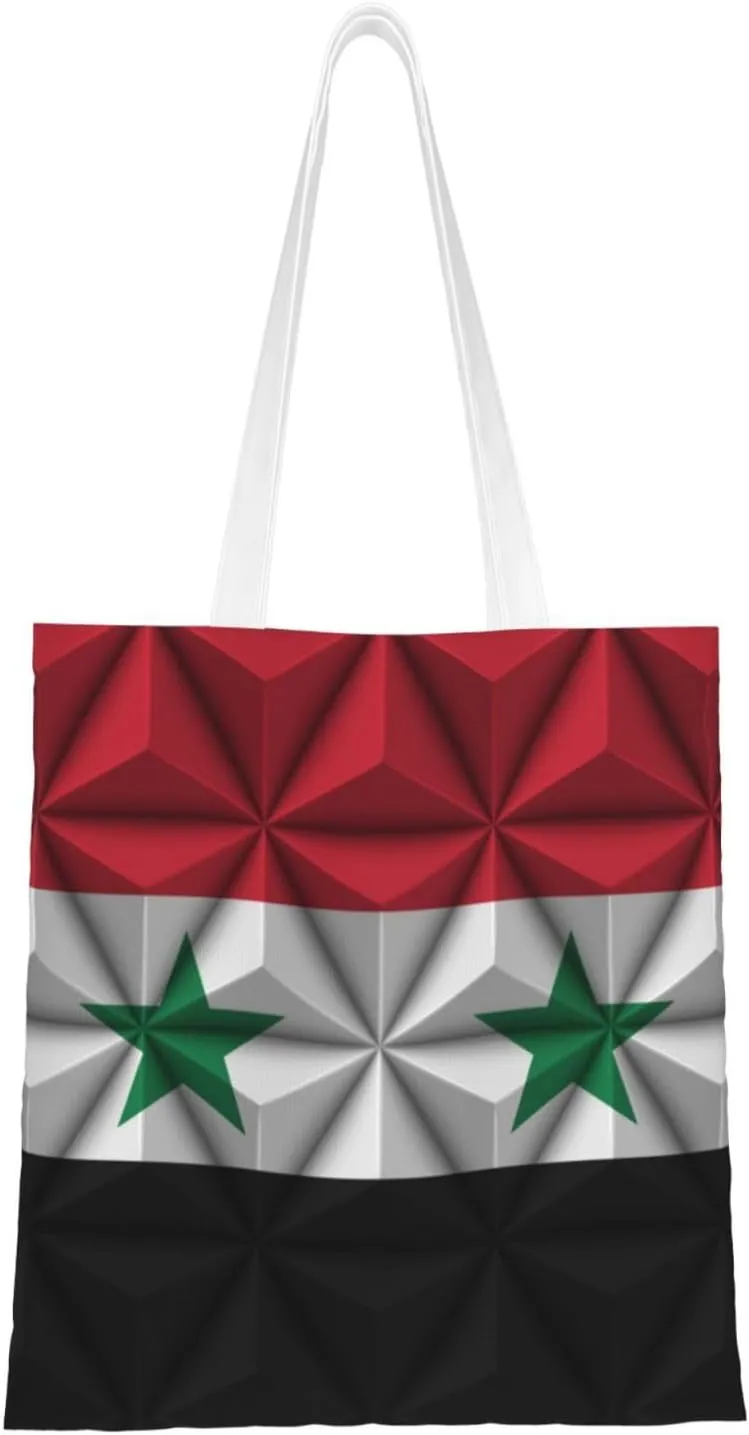 Syrian Flag With Polygon Effect Tote Bag for Women Canvas Shopping Bags Reusable Large Capacity Casual Shoulder Handbags Grocery Bags DIY Gift Bags