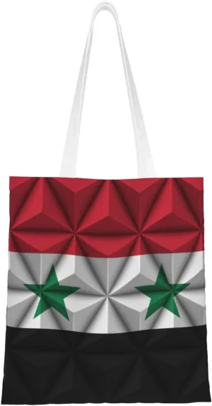 Syrian Flag With Polygon Effect Tote Bag for Women Canvas Shopping Bags Reusable Large Capacity Casual Shoulder Handbags Grocery Bags DIY Gift Bags