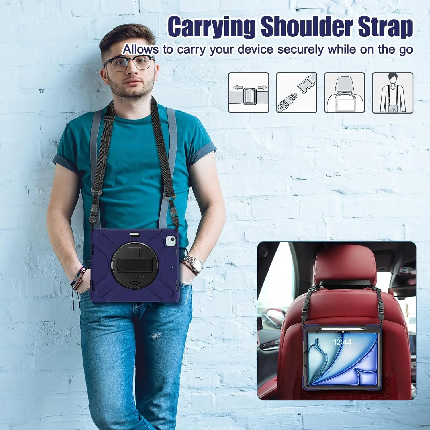 Tablet Case Cover Compatible with iPad Air 13 Inch M2 2024 Case, Heavy Duty Rugged Shockproof Drop Protection Case with Pen Holder,Shoulder Strap Protective Cover Compatible with Kids Silicone Cover(N