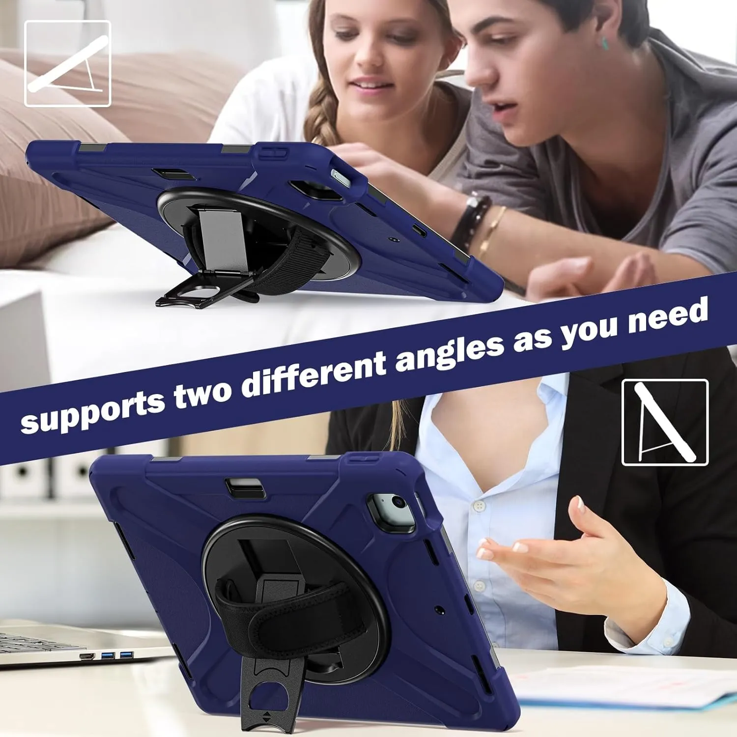 Tablet Case Cover Compatible with iPad Air 13 Inch M2 2024 Case, Heavy Duty Rugged Shockproof Drop Protection Case with Pen Holder,Shoulder Strap Protective Cover Compatible with Kids Silicone Cover(N