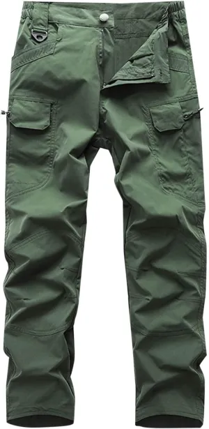 Tactical Work Pants for Men Construction Multi-Pockets Zipper Cargo Pants Solid Color Straight Casual Pants