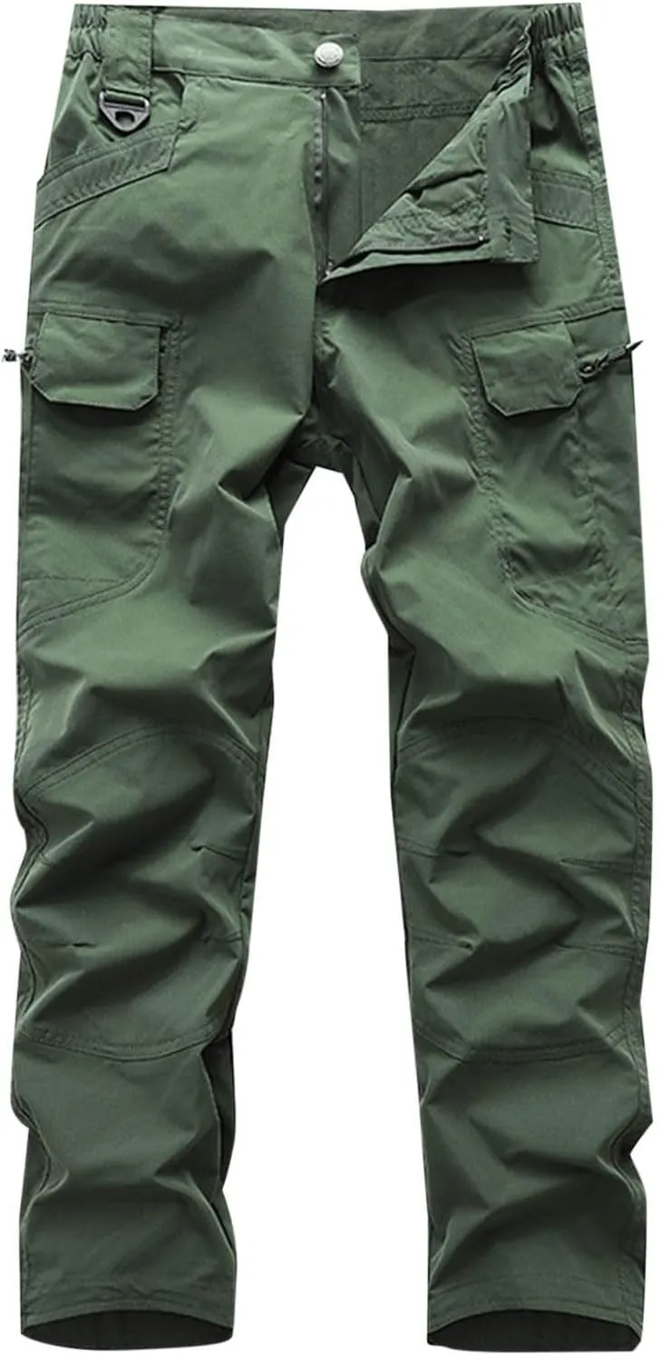 Tactical Work Pants for Men Construction Multi-Pockets Zipper Cargo Pants Solid Color Straight Casual Pants