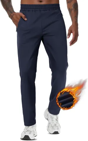 TACVASEN Men's Warm Sweatpants Winter Fleece Lined Water Resistant Pants Straight Leg with Zipper Pockets for Running