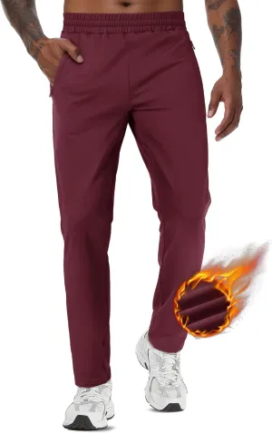 TACVASEN Men's Warm Sweatpants Winter Fleece Lined Water Resistant Pants Straight Leg with Zipper Pockets for Running