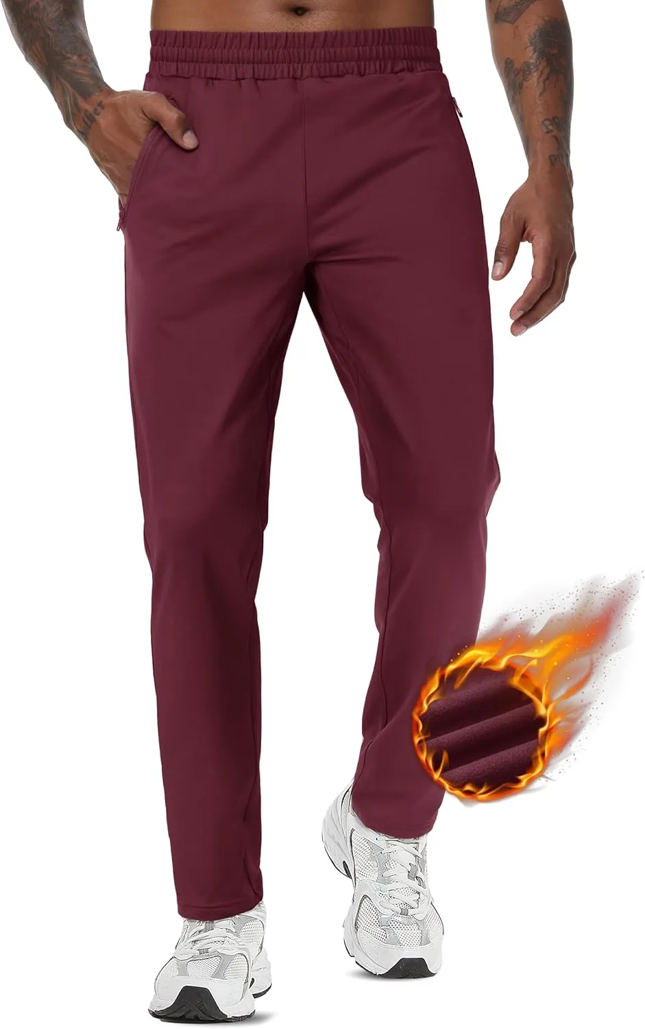 TACVASEN Men's Warm Sweatpants Winter Fleece Lined Water Resistant Pants Straight Leg with Zipper Pockets for Running