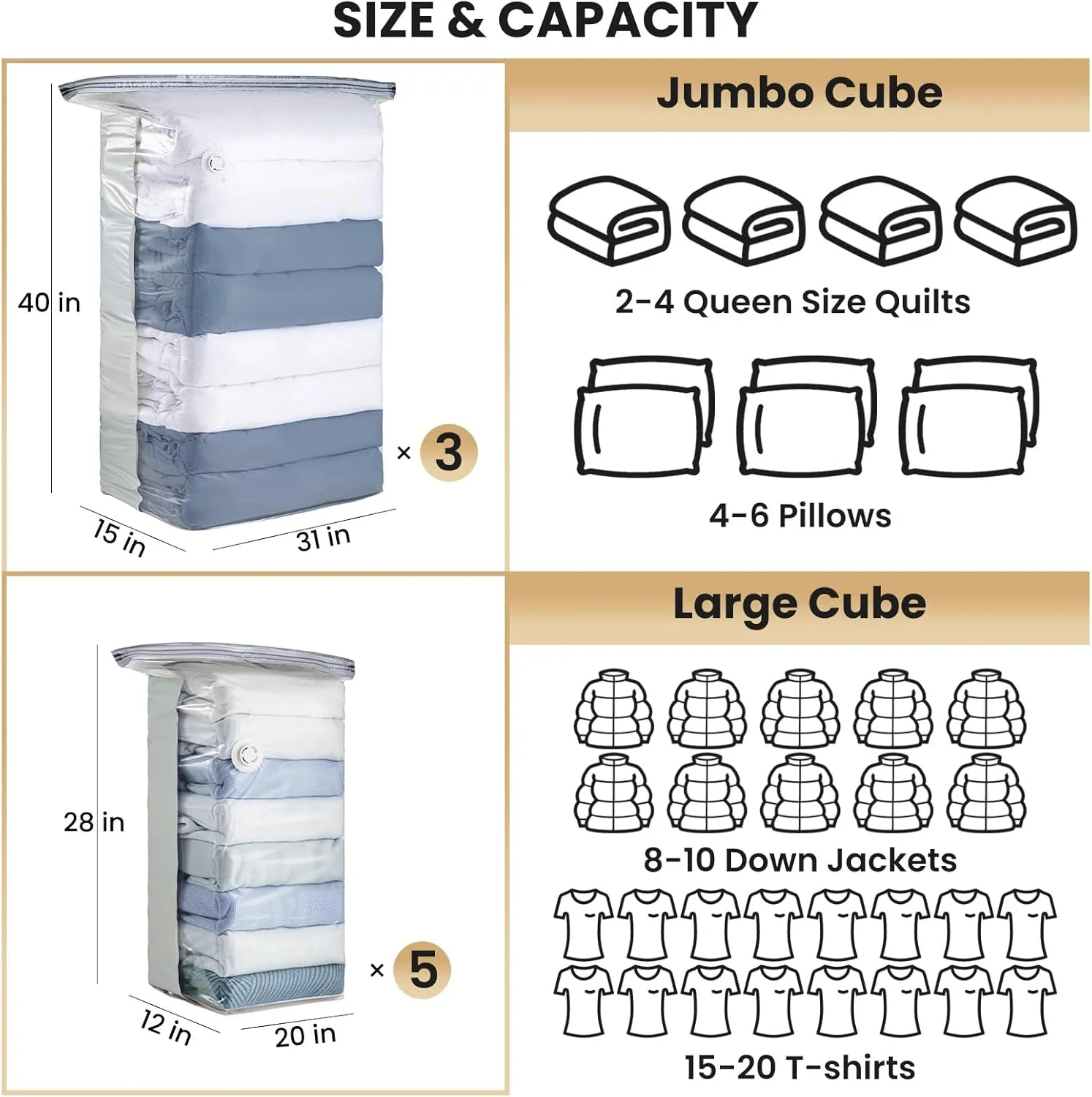 TAILI 8 Pack Vacuum Storage Bags, Cube Space Saver Bags Combo(3 Jumbo  5 Medium), Vacuum Seal Bags for Bedding, Clothing, Comforters, Blankets, Closet Oragnizaer and Space Saving