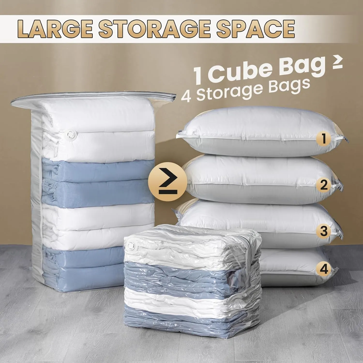TAILI 8 Pack Vacuum Storage Bags, Cube Space Saver Bags Combo(3 Jumbo  5 Medium), Vacuum Seal Bags for Bedding, Clothing, Comforters, Blankets, Closet Oragnizaer and Space Saving