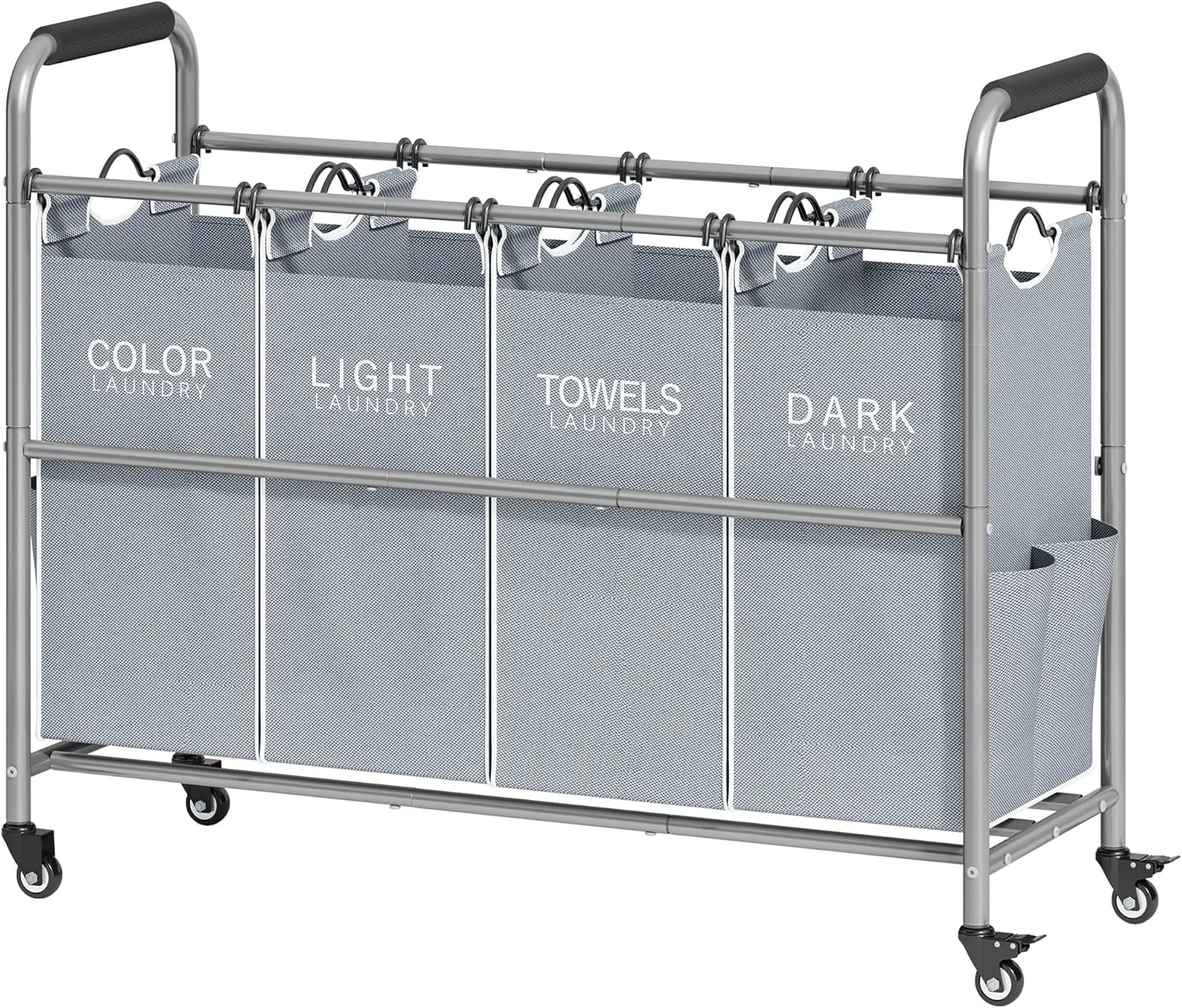 Tajsoon 4 Bag Laundry Sorter Cart, 4 Section Laundry Hamper Sorter with Heavy Duty Lockable Rolling Wheels, Laundry Separator Hamper with Removable Bags for Dirty Clothes Storage, Grey & White