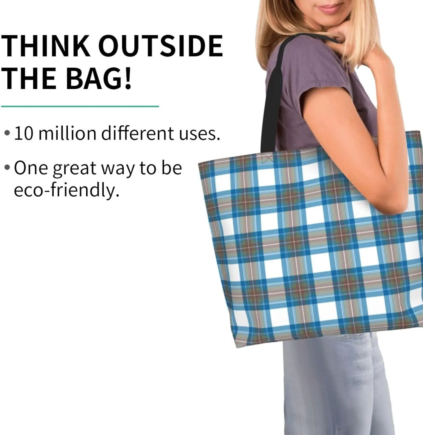 Tartan Tote Bag For Women Weekender Travel Bag Reusable Grocery Bags Large Totes Handbags