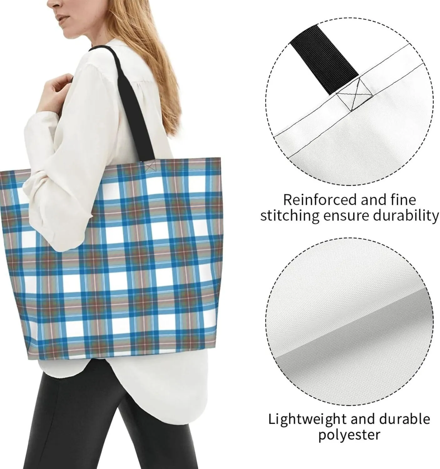 Tartan Tote Bag For Women Weekender Travel Bag Reusable Grocery Bags Large Totes Handbags