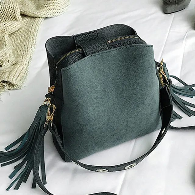 Tassel Bucket Scrub Bag Quality Bag Super sale Fashion Vintage Tote 2019 Bag Simple Retro Shoulder High Crossbody Women Messenger Bag Customer endorsements