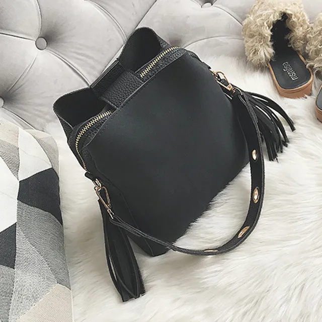 Tassel Bucket Scrub Bag Quality Bag Super sale Fashion Vintage Tote 2019 Bag Simple Retro Shoulder High Crossbody Women Messenger Bag Customer endorsements