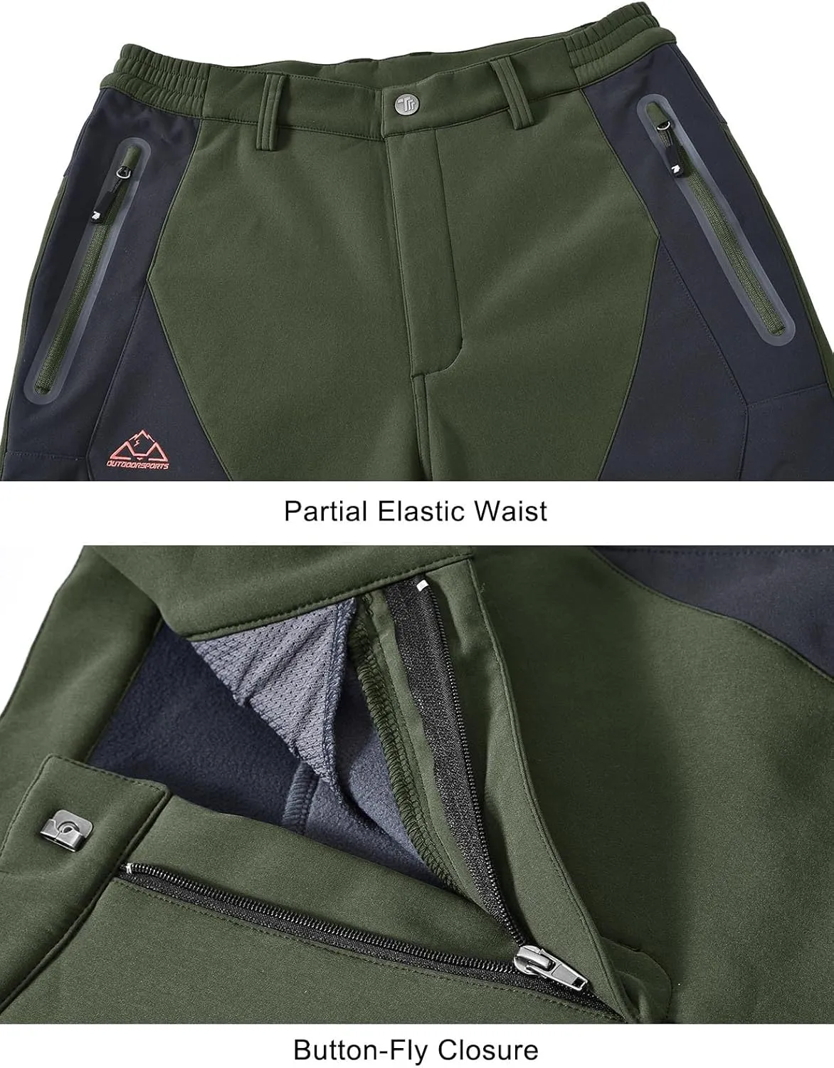 TBMPOY Men's Snow Ski Waterproof Softshell Snowboard Pants Outdoor Hiking Fleece Lined Wear Resistant Windproof