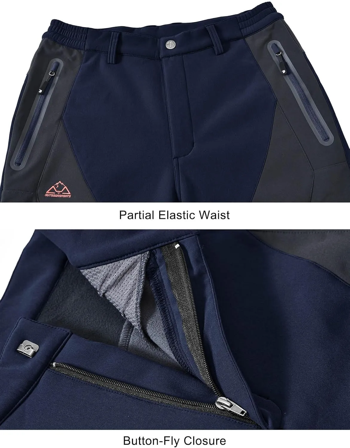 TBMPOY Men's Snow Ski Waterproof Softshell Snowboard Pants Outdoor Hiking Fleece Lined Wear Resistant Windproof