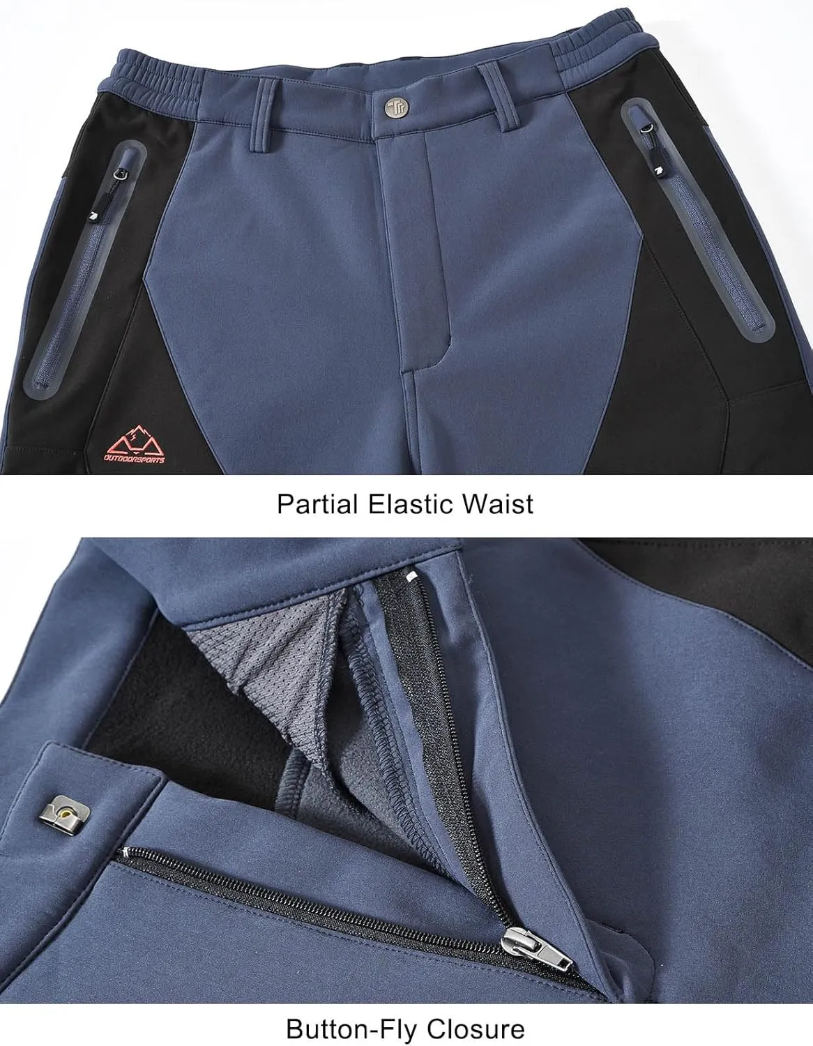 TBMPOY Men's Snow Ski Waterproof Softshell Snowboard Pants Outdoor Hiking Fleece Lined Wear Resistant Windproof
