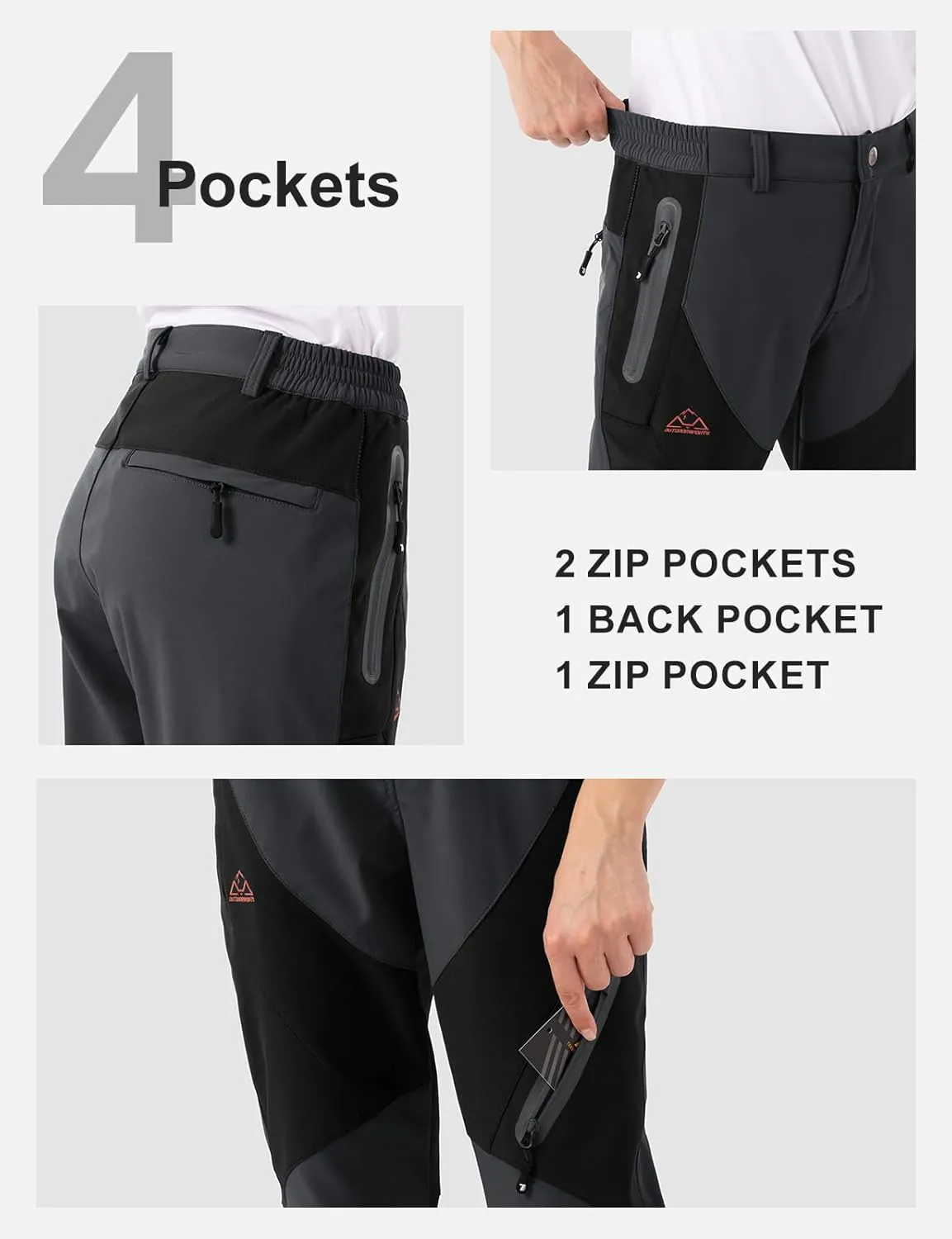 TBMPOY Women's Hiking Cargo Pants Outdoor Waterproof Windproof Softshell Fleece Snow Pants