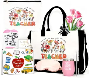 Teacher Appreciation Gifts, Best Teacher Tote Bags for Women,Unique Personalized Present for Female Educators,Teacher Back to School Appreciation Birthday Retirement Christmas End of Year Gifts Set