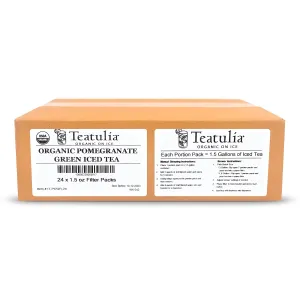 Teatulia Organic Unsweetened Pomegranate Green Iced Tea Bags Gallon Size (24 Jumbo Tea Bags - Brews 36 Gallons) | Ice Tea Filter Packs For Foodservice, Restaurants, Cafes, Catering