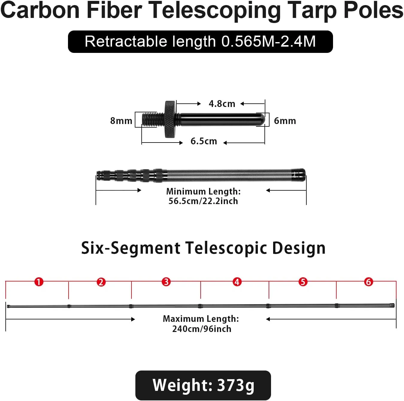 Telescoping Tarp Poles Heavy Duty Adjustable, Carbon Fiber Tent Poles, Portable & Lightweight for Tent Fly, Awning, Outdoor Camping, Hiking 7.9FT