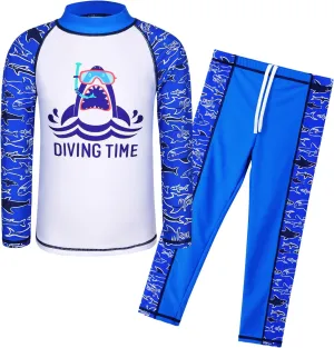 TFJH E 2PCS Kids Boys Long Sleeve Swimsuit UPF 50  UV Sun Protective Swimwear
