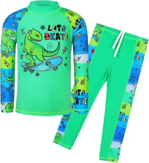 TFJH E 2PCS Kids Boys Long Sleeve Swimsuit UPF 50  UV Sun Protective Swimwear