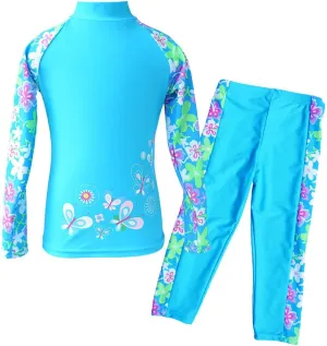 TFJH E Girls Long Sleeve Swimsuit Two Piece Swimwear 3-12 Years UPF 50  Sunsuits