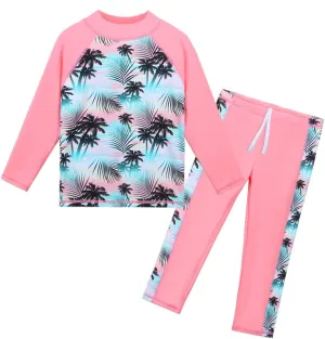 TFJH E Girls Long Sleeve Swimsuit Two Piece Swimwear 3-12 Years UPF 50  Sunsuits