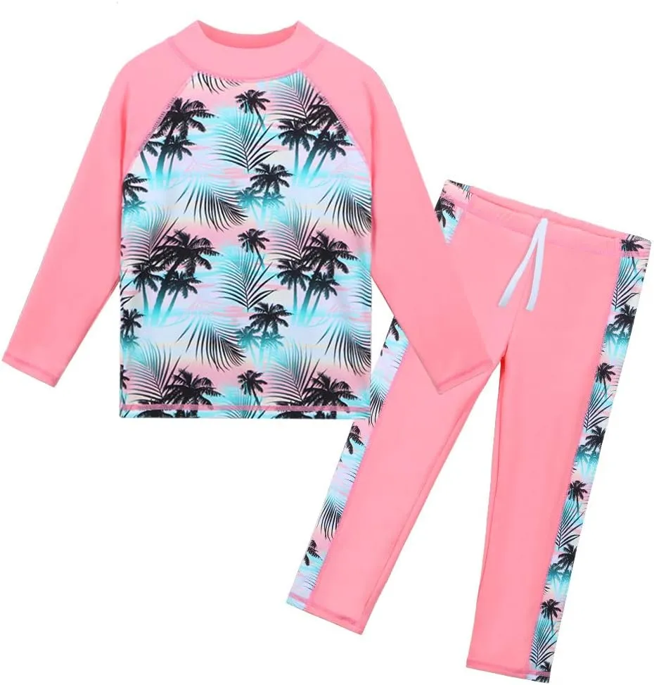TFJH E Girls Long Sleeve Swimsuit Two Piece Swimwear 3-12 Years UPF 50  Sunsuits