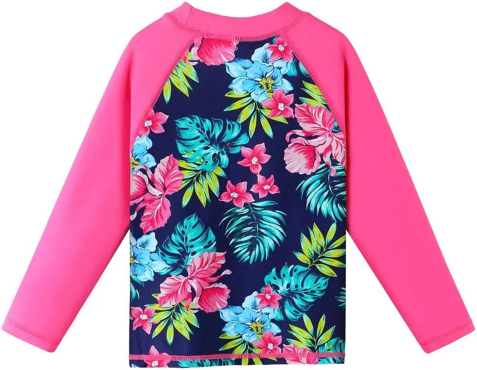 TFJH E Girls Long Sleeve Swimsuits Skirt 2-Pieces Rash Guard Set Sun Protection UV 50 