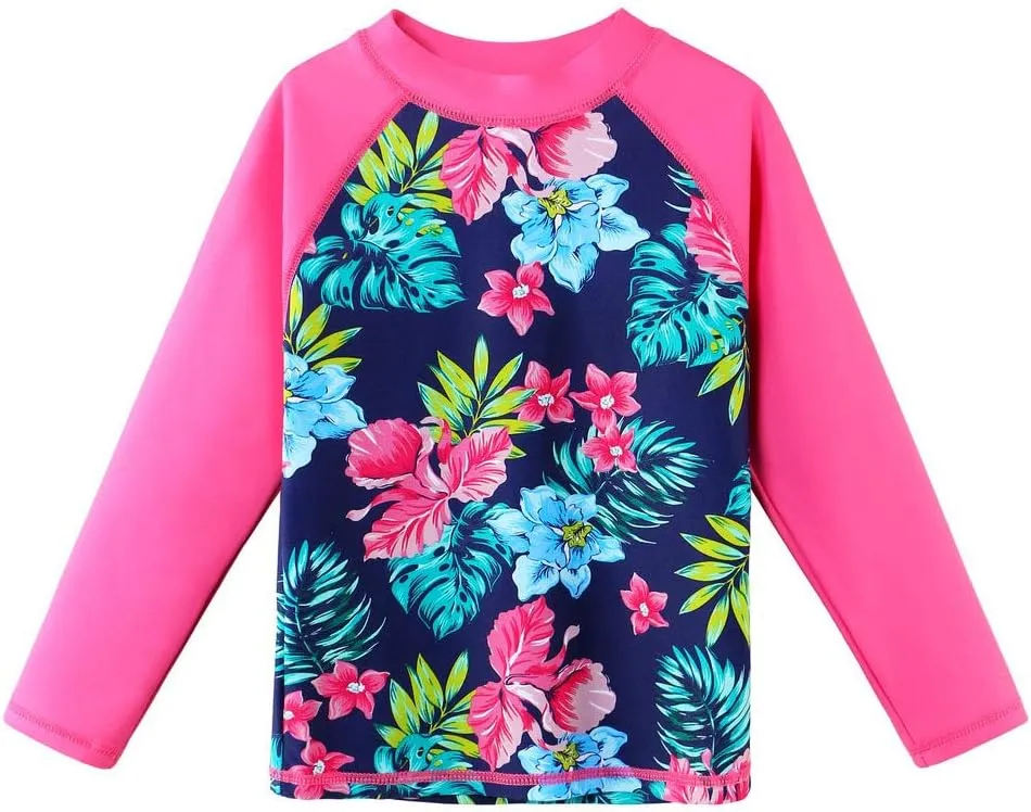 TFJH E Girls Long Sleeve Swimsuits Skirt 2-Pieces Rash Guard Set Sun Protection UV 50 