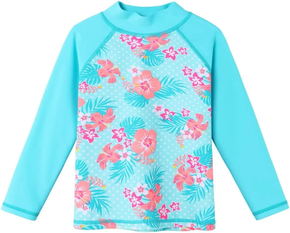 TFJH E Girls Long Sleeve Swimsuits Skirt 2-Pieces Rash Guard Set Sun Protection UV 50 