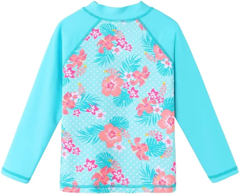 TFJH E Girls Long Sleeve Swimsuits Skirt 2-Pieces Rash Guard Set Sun Protection UV 50 