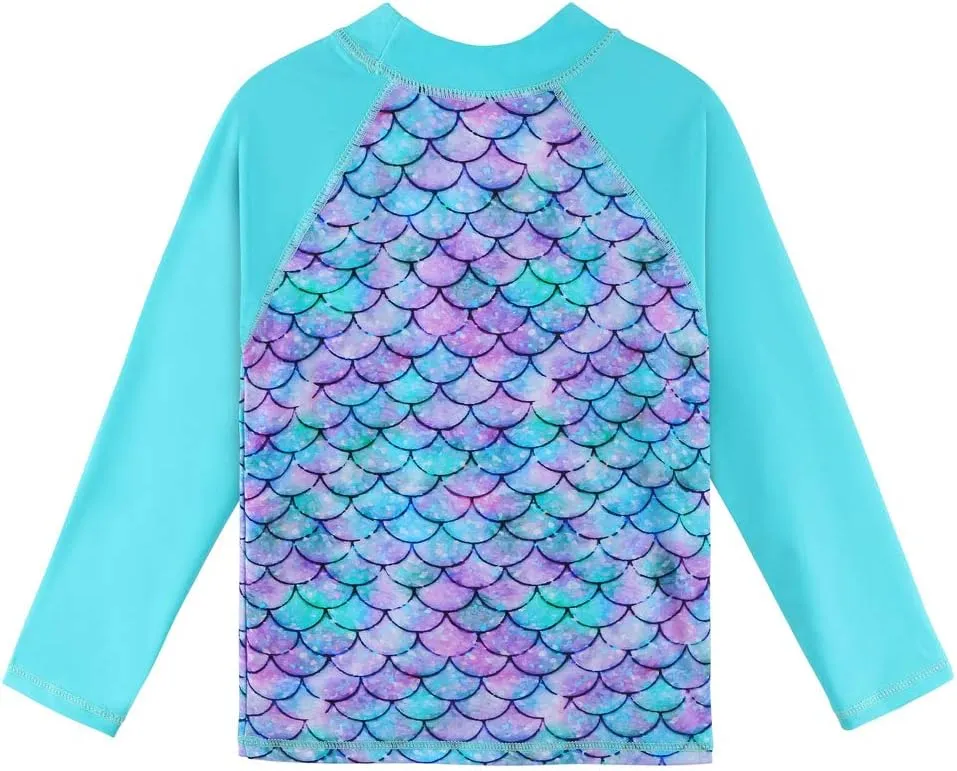 TFJH E Girls Long Sleeve Swimsuits Skirt 2-Pieces Rash Guard Set Sun Protection UV 50 