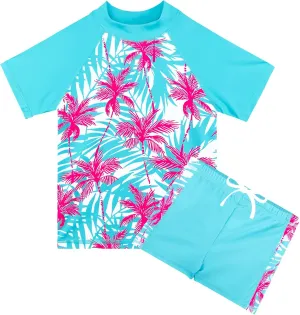TFJH E Girls Short Sleeve Swimwear Two Piece Swimsuit UPF 50  Rash Guard Sets UV 3-12Y