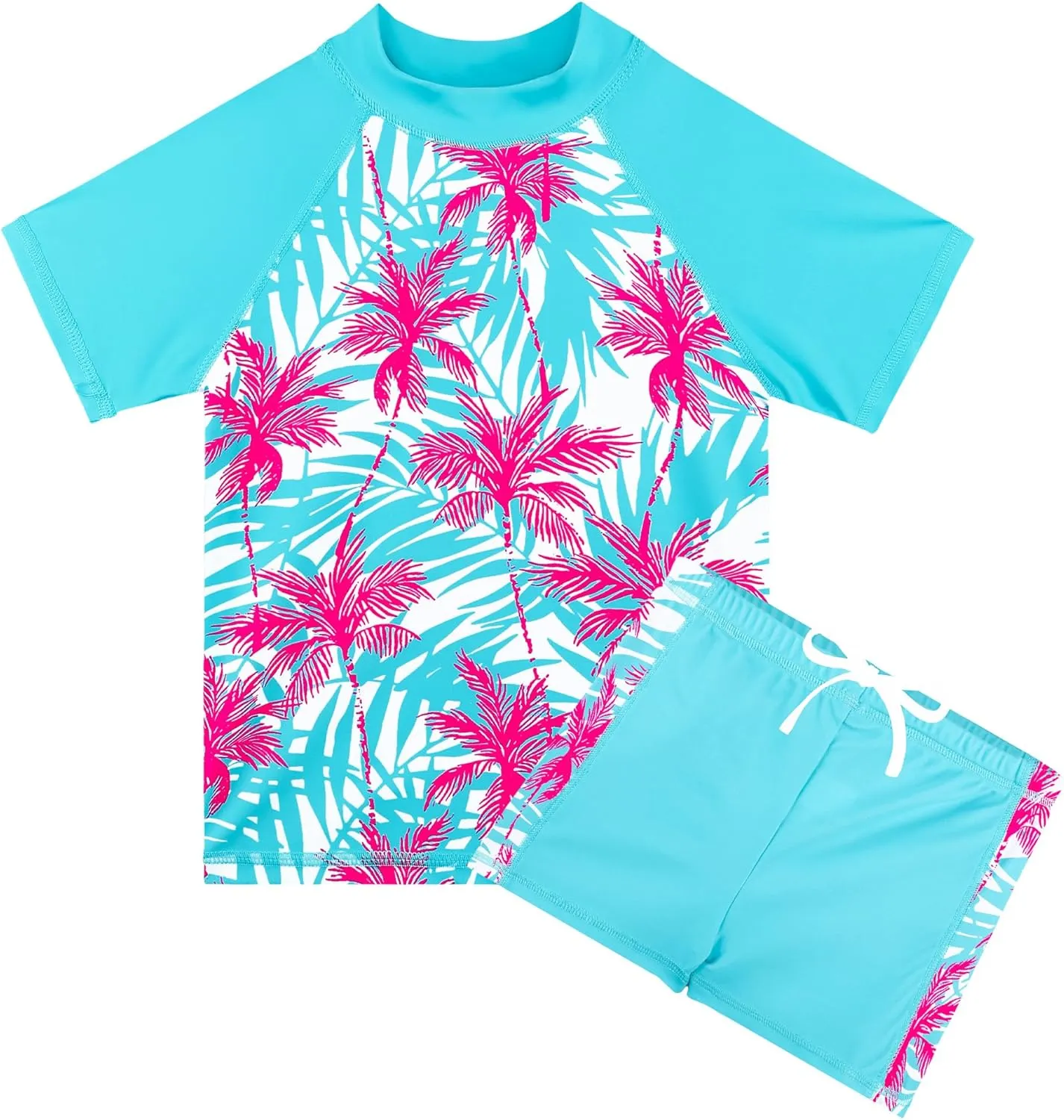 TFJH E Girls Short Sleeve Swimwear Two Piece Swimsuit UPF 50  Rash Guard Sets UV 3-12Y