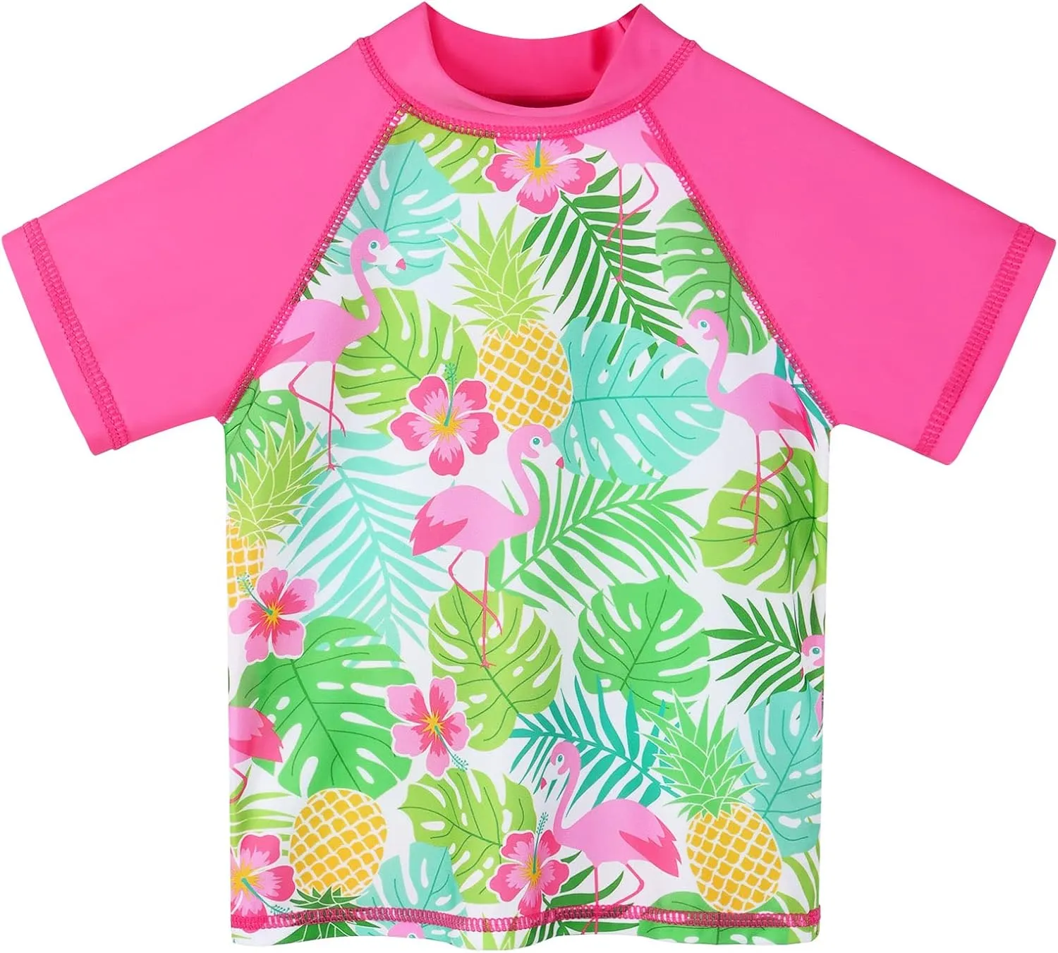 TFJH E Girls Short Sleeve Swimwear Two Piece Swimsuit UPF 50  Rash Guard Sets UV 3-12Y