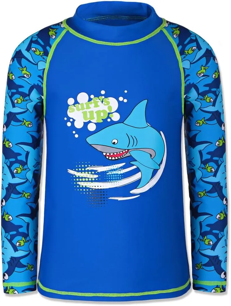 TFJH E Kids Boys UPF 50  UV Swimwear Sun Protective Long Sleeve Two Piece Swimsuit