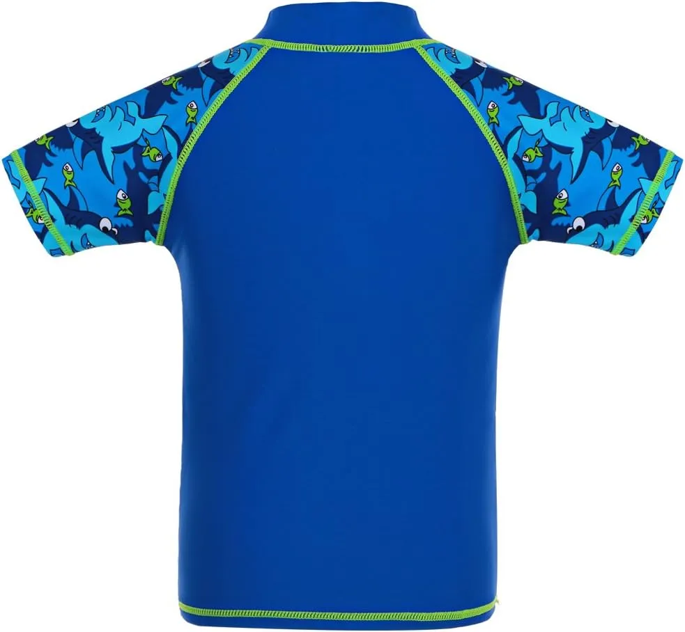 TFJH E Two Piece Boys Short Sleeve Swimsuit UPF 50  UV Rash Guard Sets Swimwear
