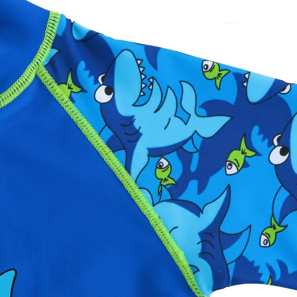 TFJH E Two Piece Boys Short Sleeve Swimsuit UPF 50  UV Rash Guard Sets Swimwear