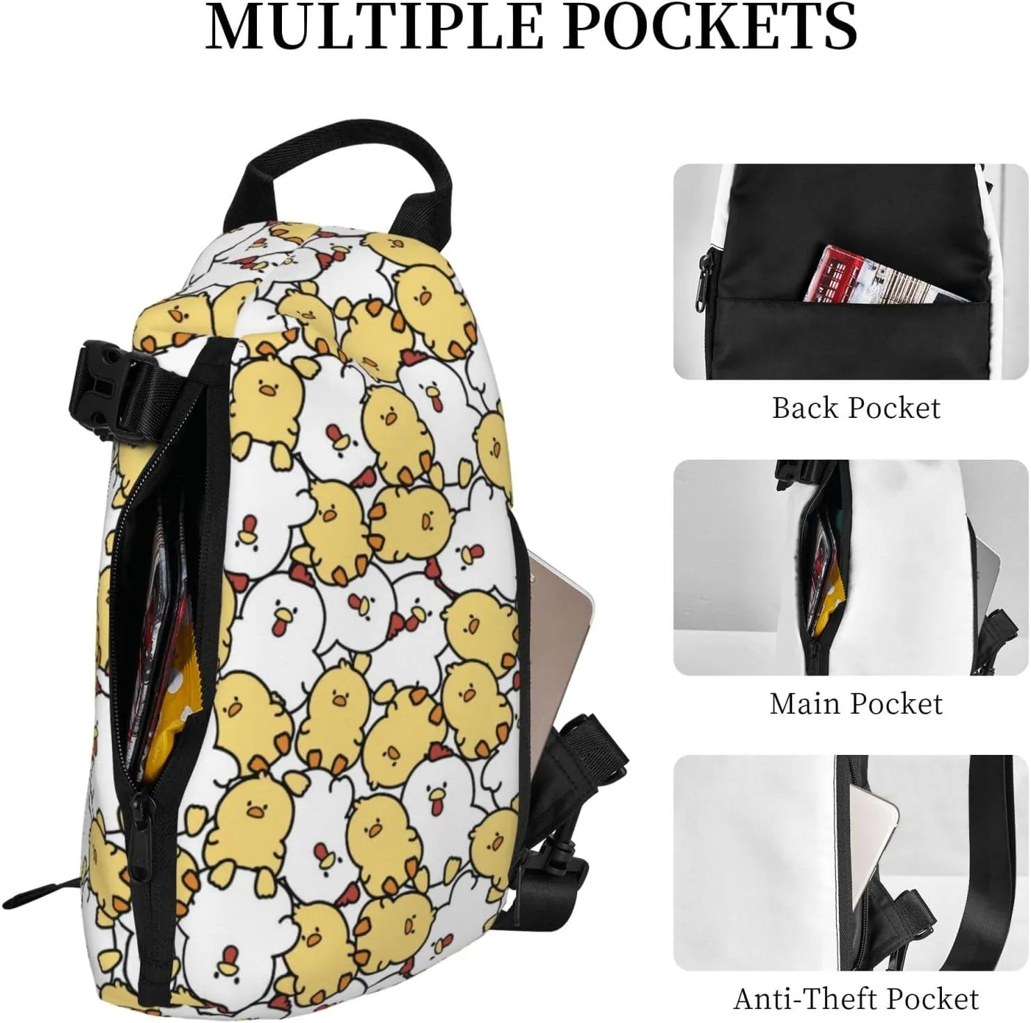 ThAyLa Chicken Cartoon Sling Bag For Women Casual Crossbody Backpack Shoulder Bag Chest Bag Daypack For Hiking Sports