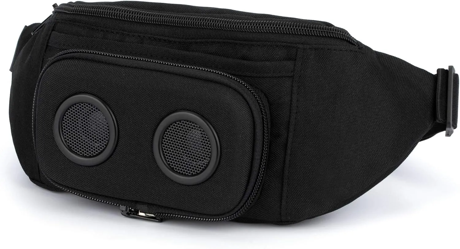 THE #1 Fannypack with Speakers. Bluetooth Fanny Pack for Parties/Festivals/Raves/Beach/Boats. Rechargeable, Works with iPhone & Android. #1 Bachelorette Party Gift (Black)